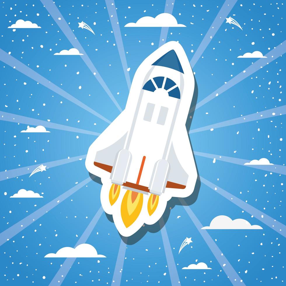 Rocket over striped background design vector illustration