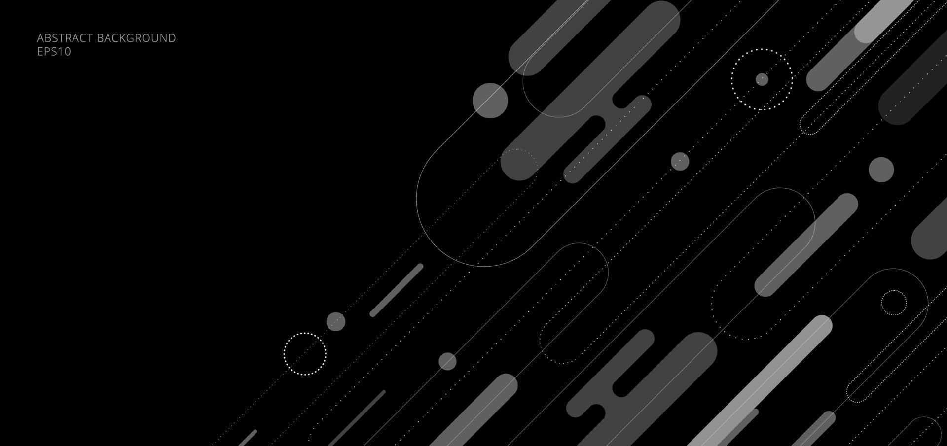 Abstract white and gray diagonal rounded border lines and geometric dots pattern on black background vector