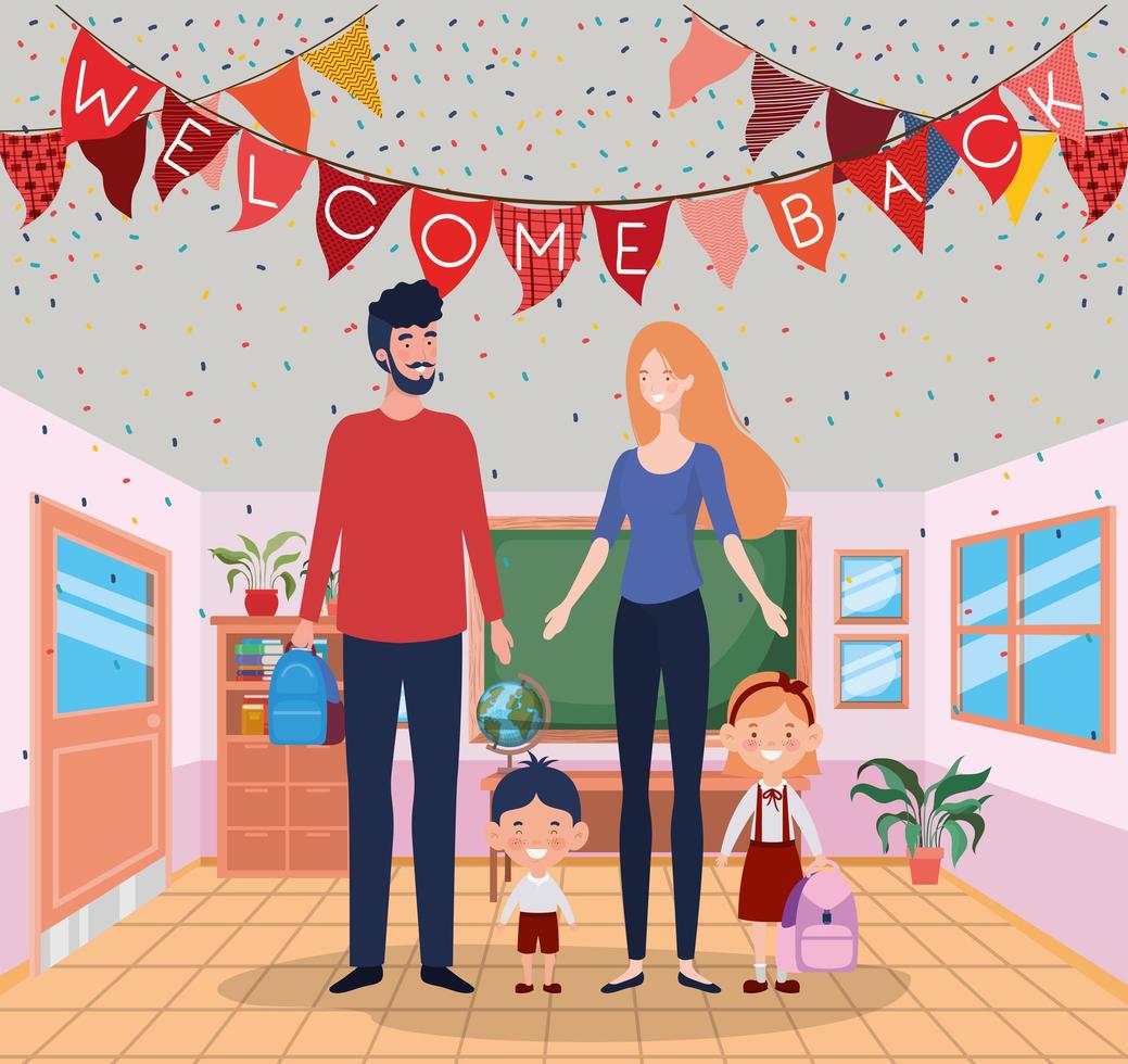 Cute family in the classroom vector
