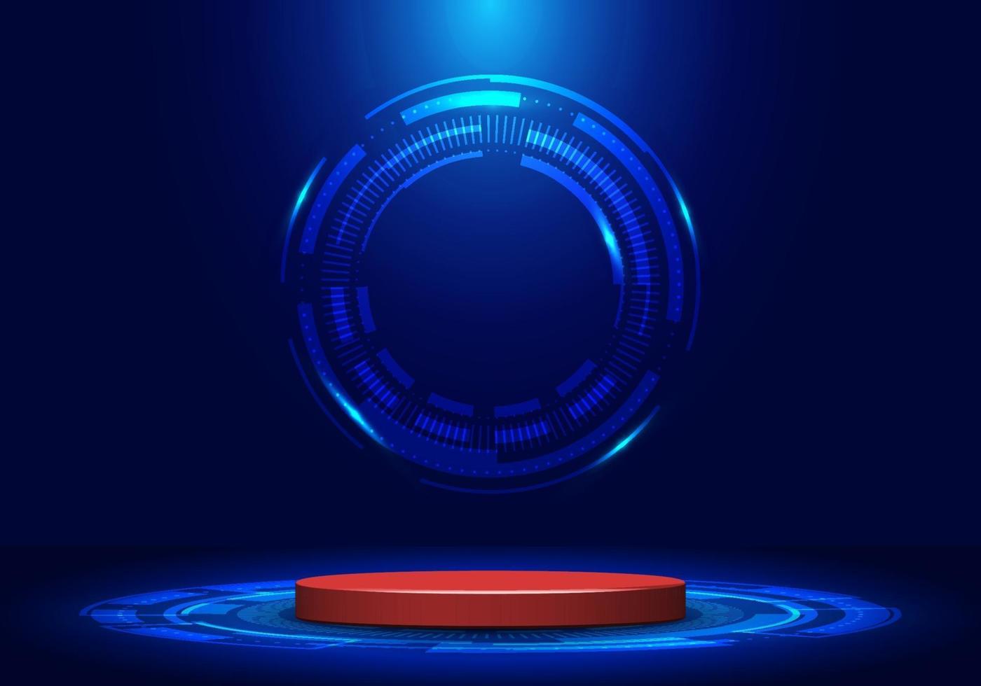 Blank display pedestal stage or red podium for showcase product in futuristic technology demonstration vector