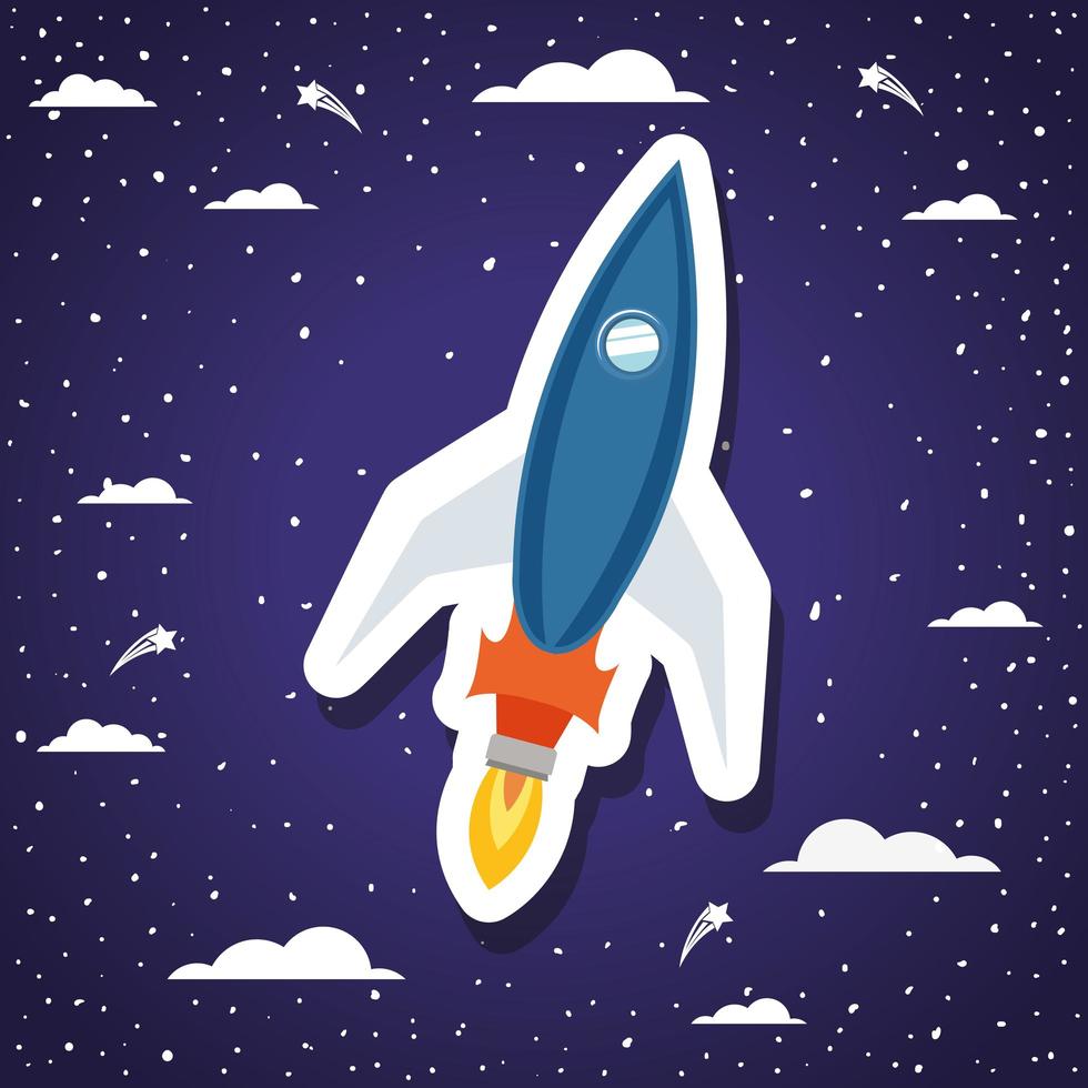 Rocket over background with clouds design vector illustration