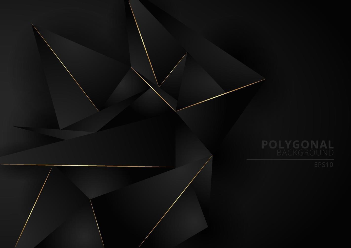 Abstract black geometric polygonal form background with golden line vector