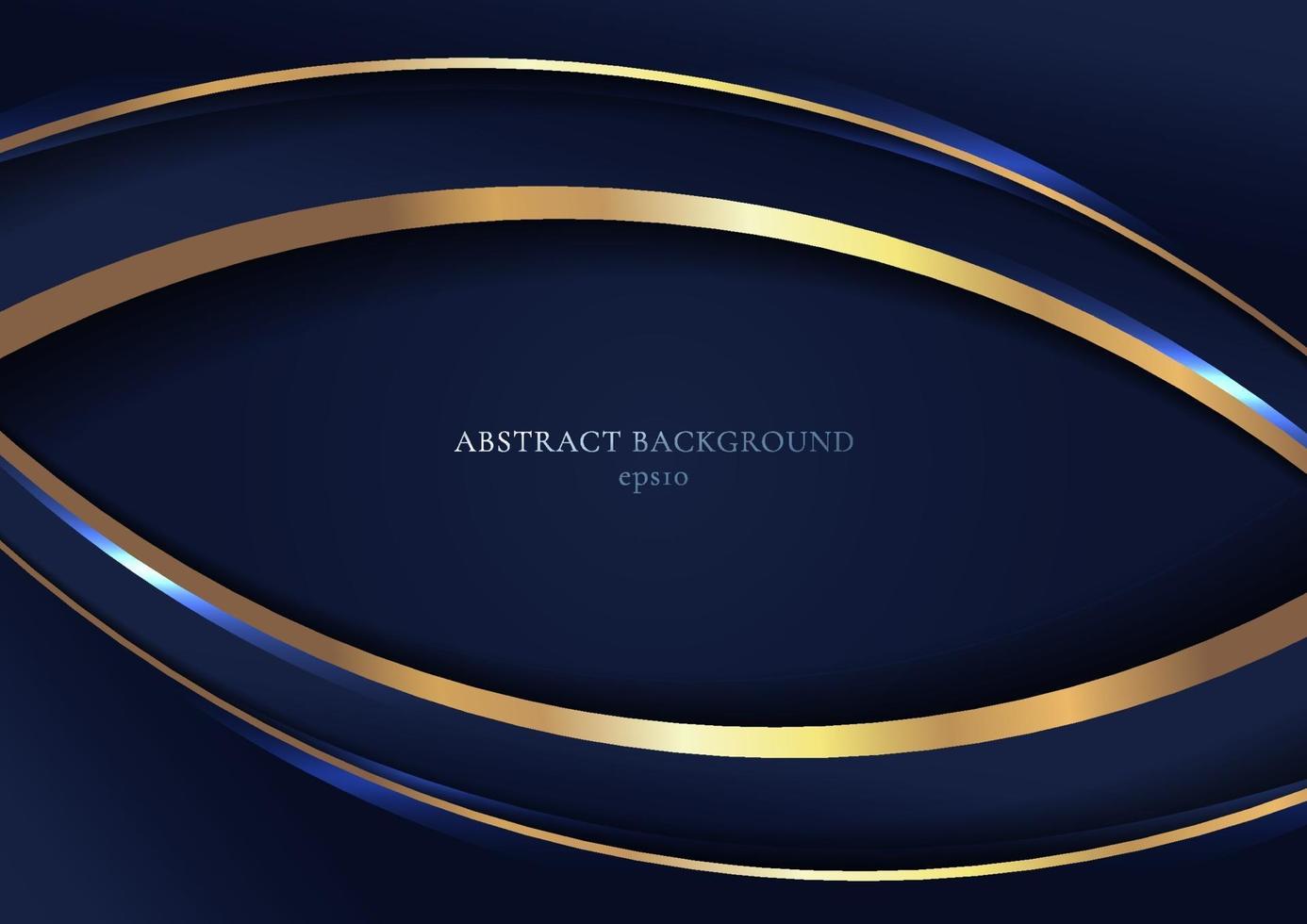 Abstract elegant blue curved geometric overlap layers with stripe golden line and lighting on dark blue background vector