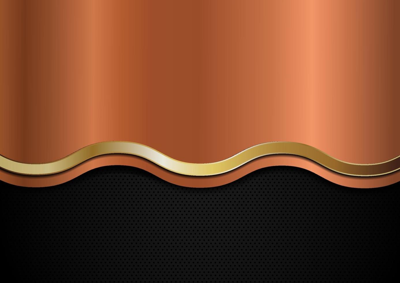 Abstract copper and golden wave line stripes on black background. Luxury style. vector