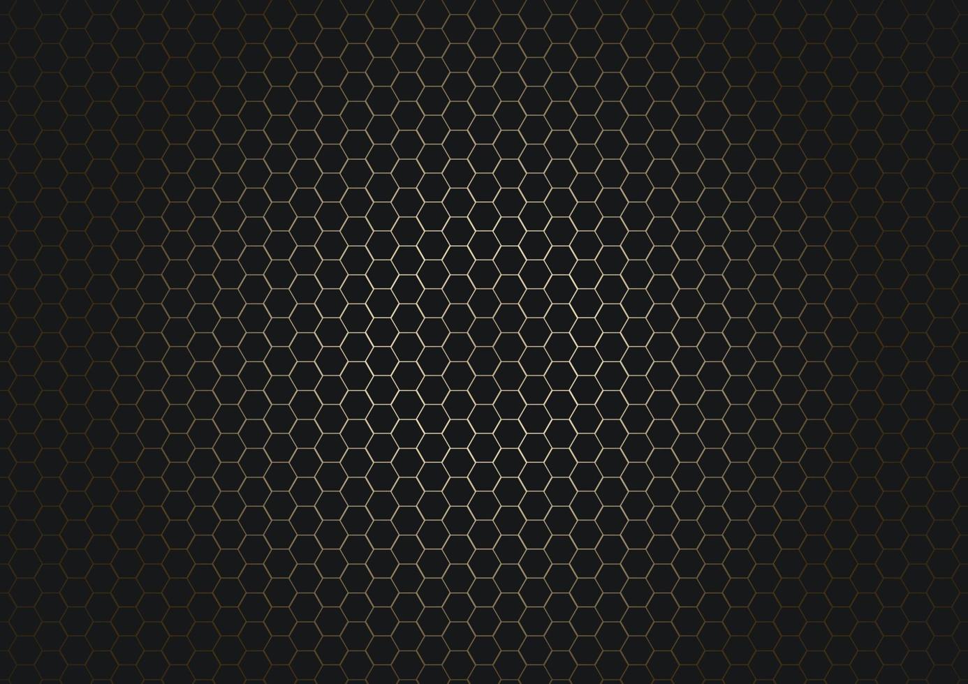Abstract black hexagon pattern on glowing gold background and texture