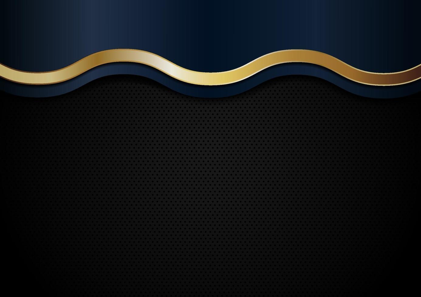 Abstract blue and golden wave line stripes on black background. Luxury style vector