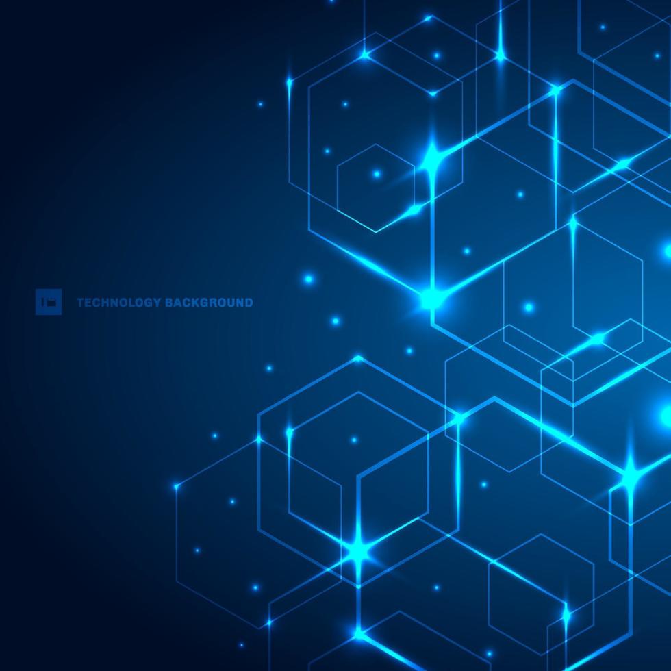 Abstract hexagons with laser light on dark blue background technology futuristic communication innovation concept. vector