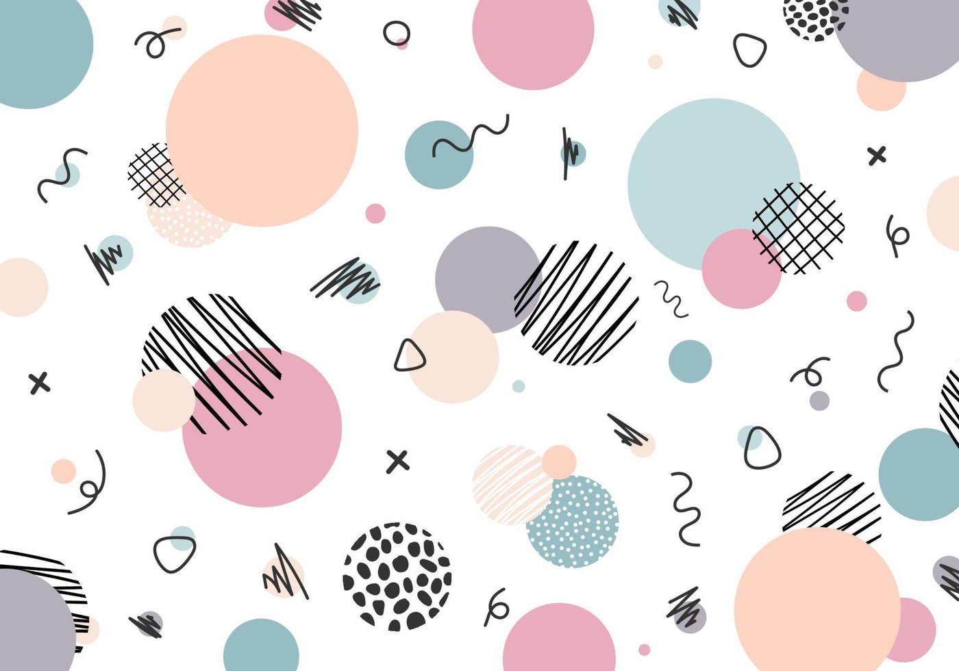 Abstract hand drawn circles with line pattern memphis style pastel color on white background. vector