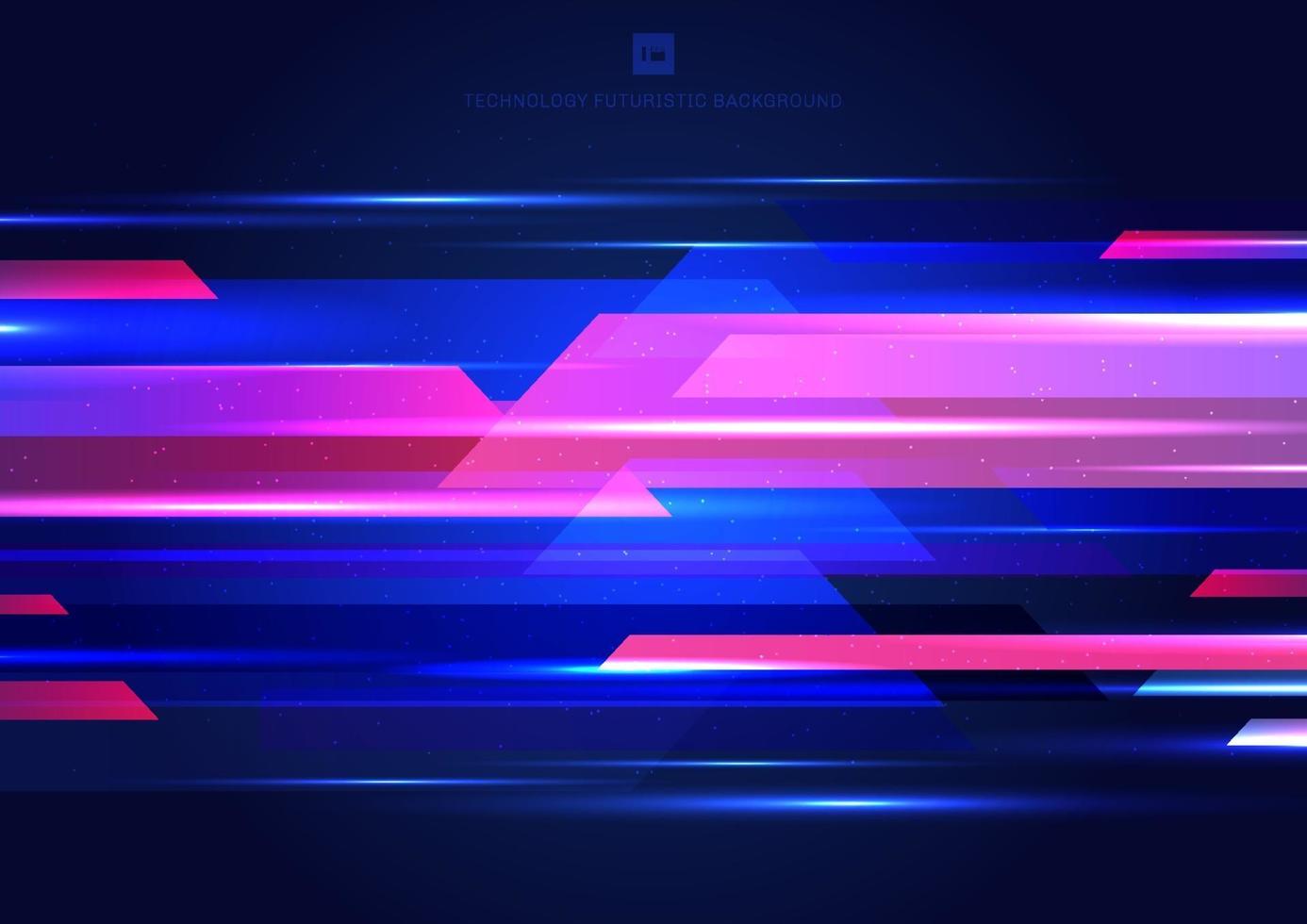 Abstract blue and pink geometric motion with lighting glow colorful on dark background technology modern style vector