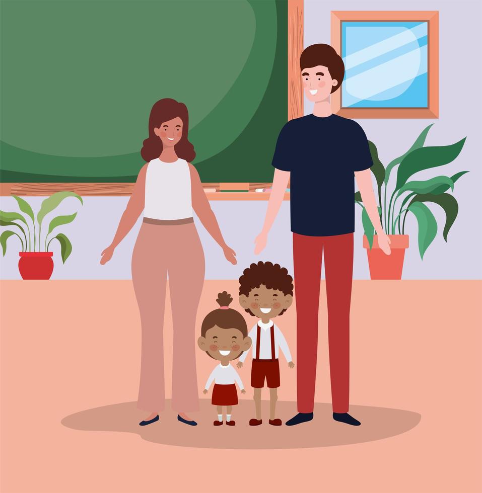 Cute family in the classroom vector