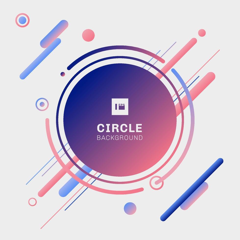 Abstract blue and pink geometric circles with diagonal rounded lines elements on white background. vector