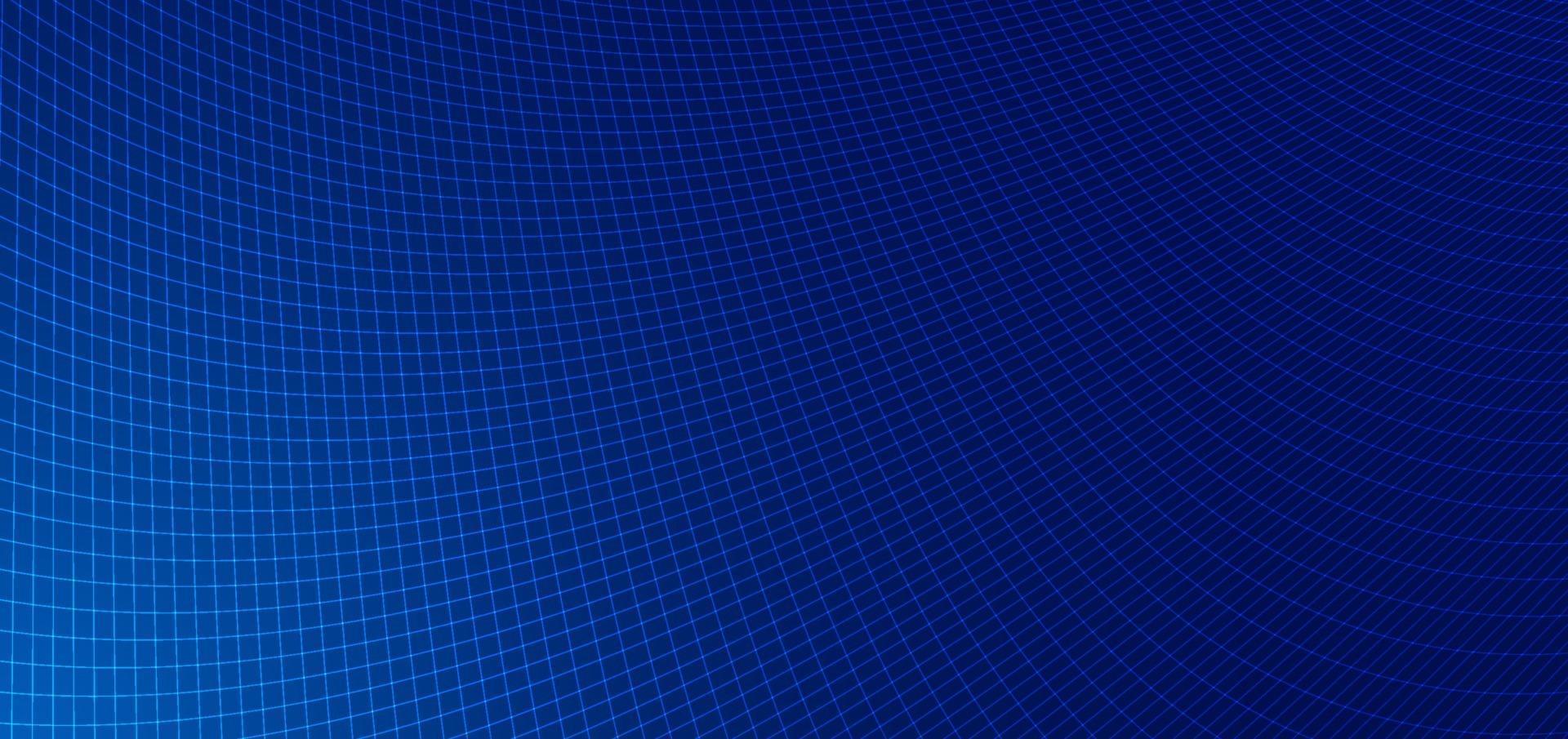 Resumen líneas azules cuadrícula patrón de malla perspectiva patrón curvo sobre fondo azul oscuro. vector