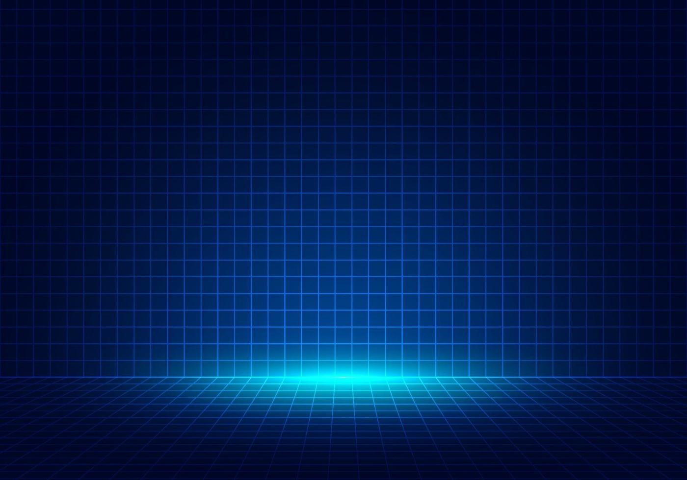 Abstract blue grid perspective design background with lighting. High technology lines landscape connect of future. vector