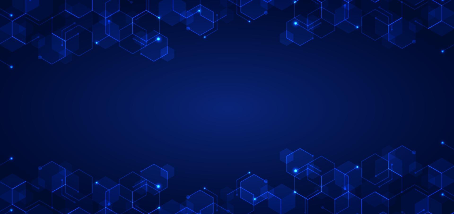 Abstract technology connect concept blue geometric hexagons pattern with glowing light on dark background vector