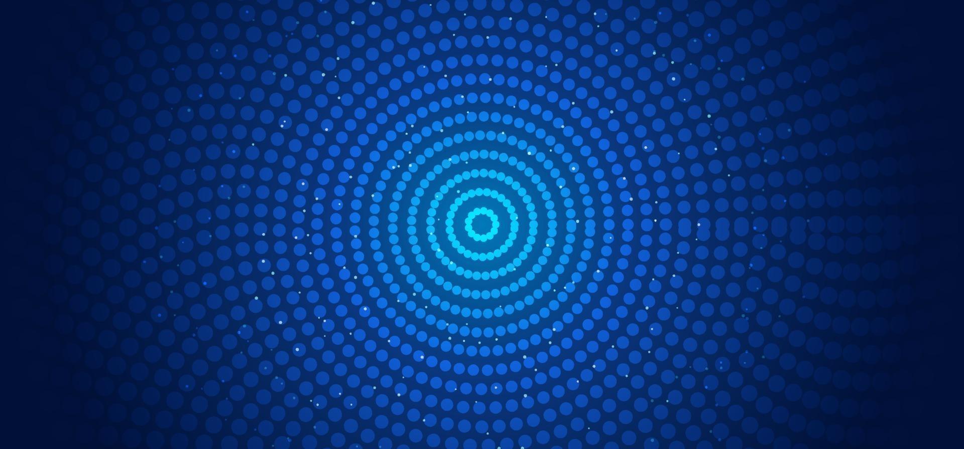 Abstract horizontal banner web template circles pattern connections dots and glowing particles blue background vector