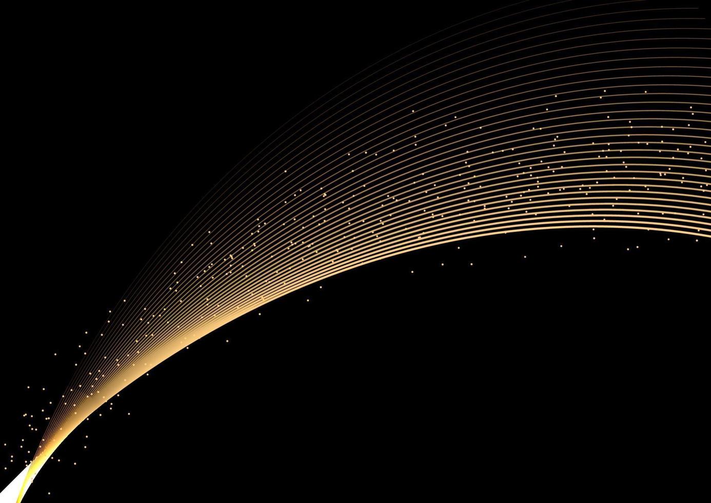 Abstract gold curve line design shiny golden moving lines element with glitter effect black background vector