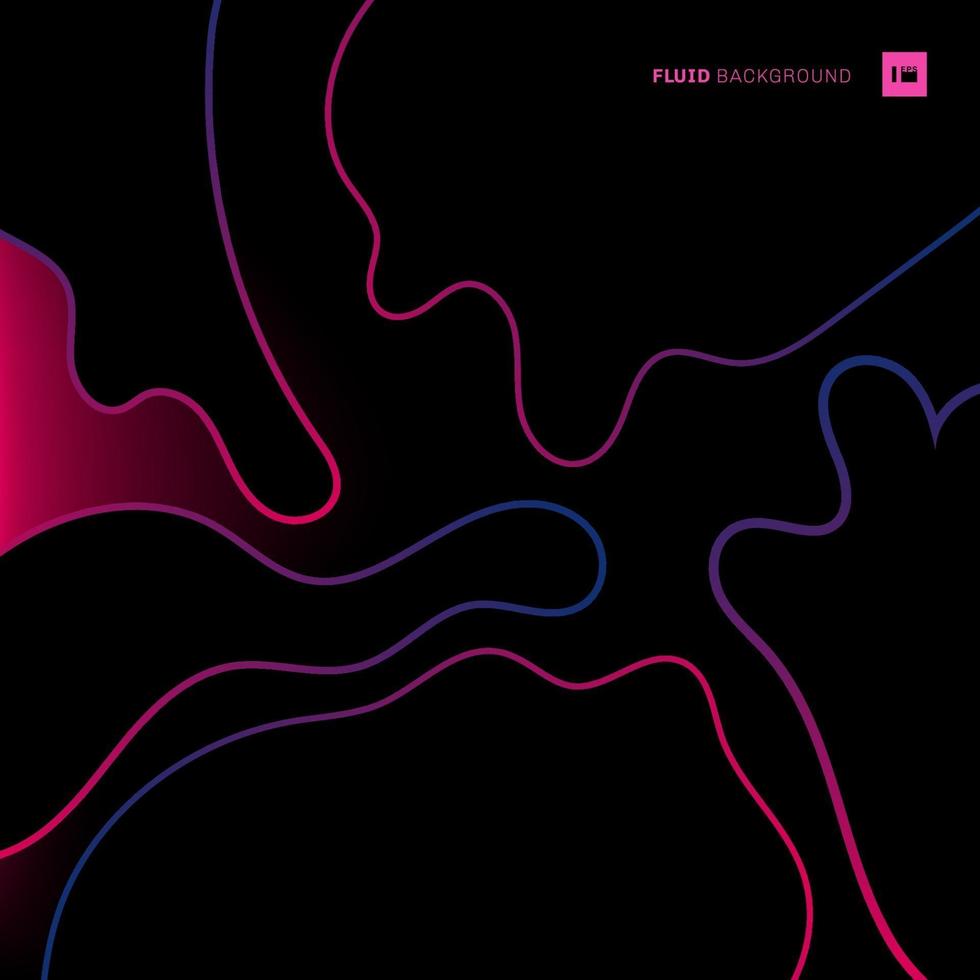 Abstract fluid shapes blue and pink gradient color on black background. vector