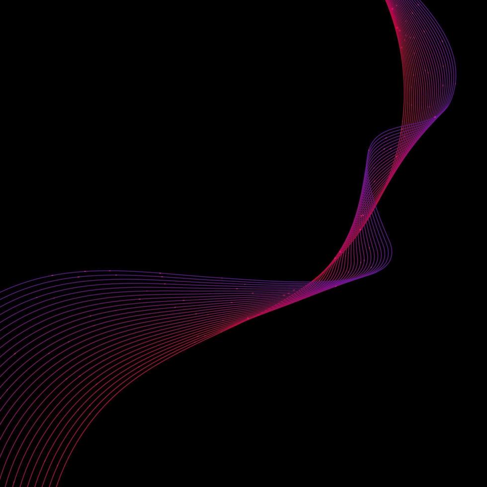 Abstract pink and purple wavy lines with particles dots on black background. vector