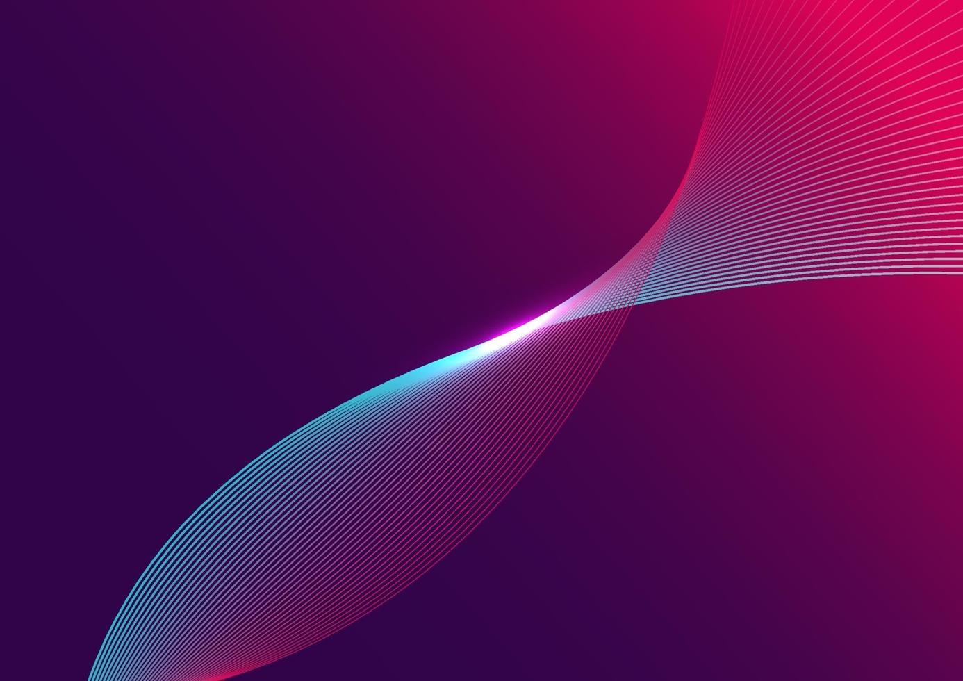 Abstract blue curved line with light on purple and pink gradient background vector