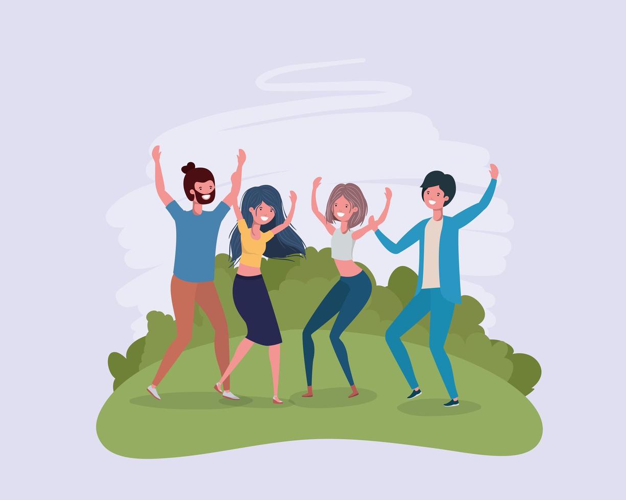 young people jumping celebrating in the park characters vector