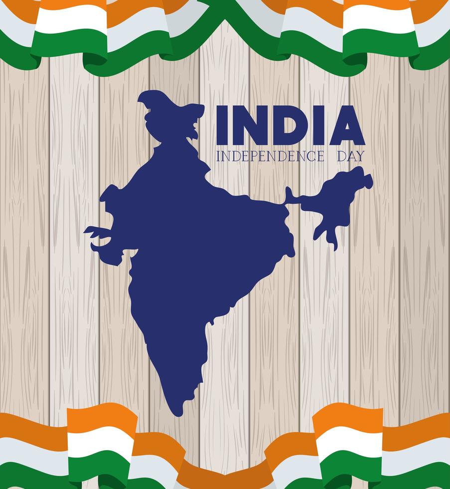 indian map independence day with flags wooden background vector