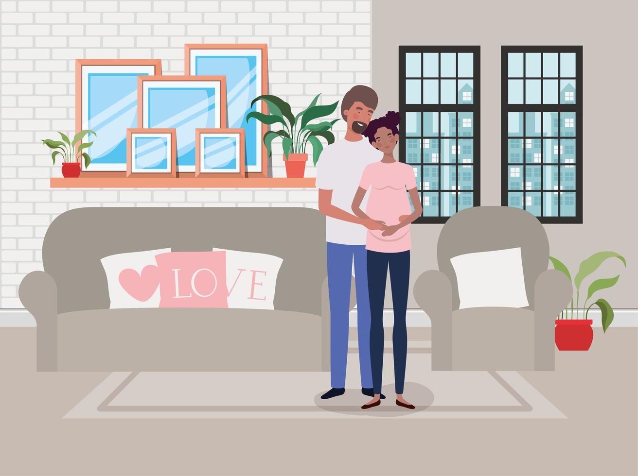 Afro couple expecting a baby at home vector