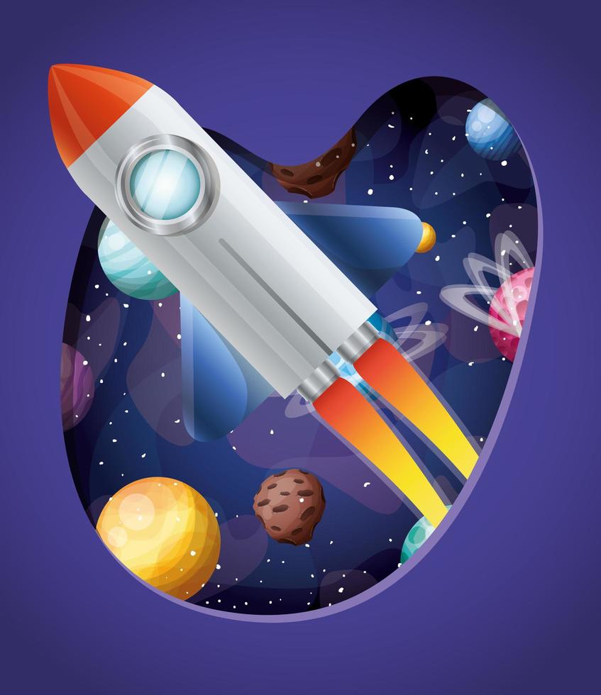Rocket with flame and planets design vector illustration