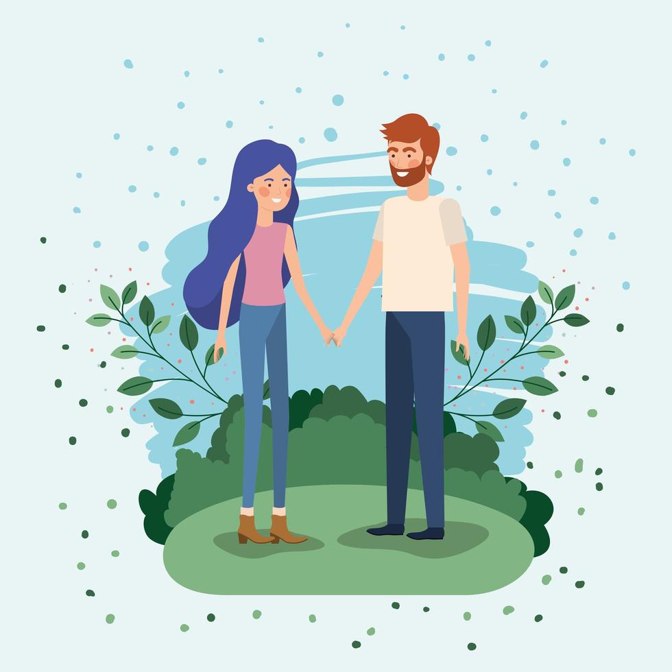 amantes de la joven pareja en el campo vector