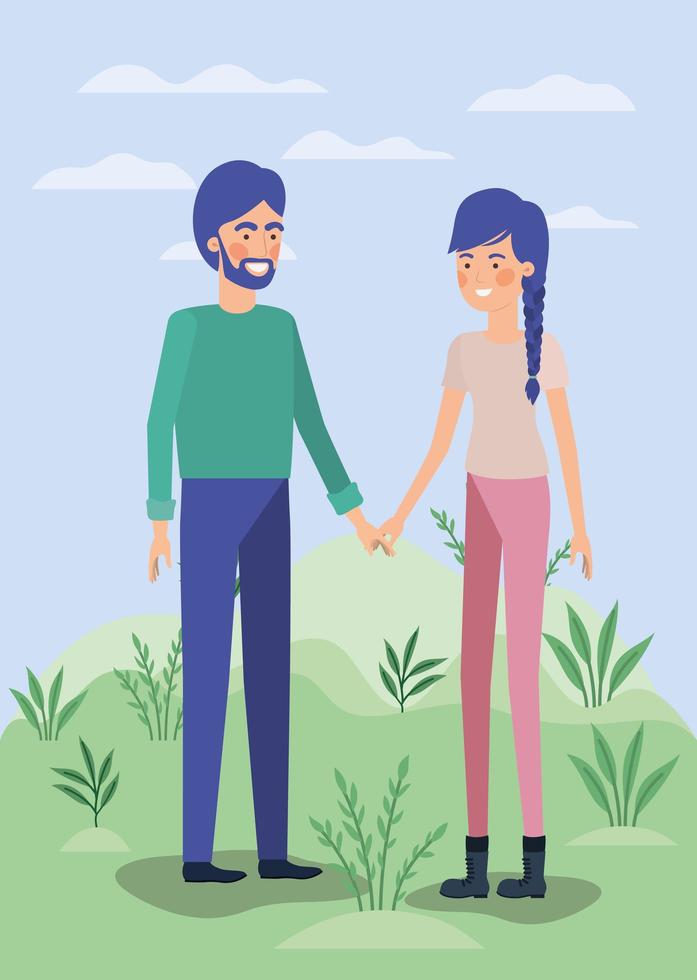 young couple lovers in the field vector