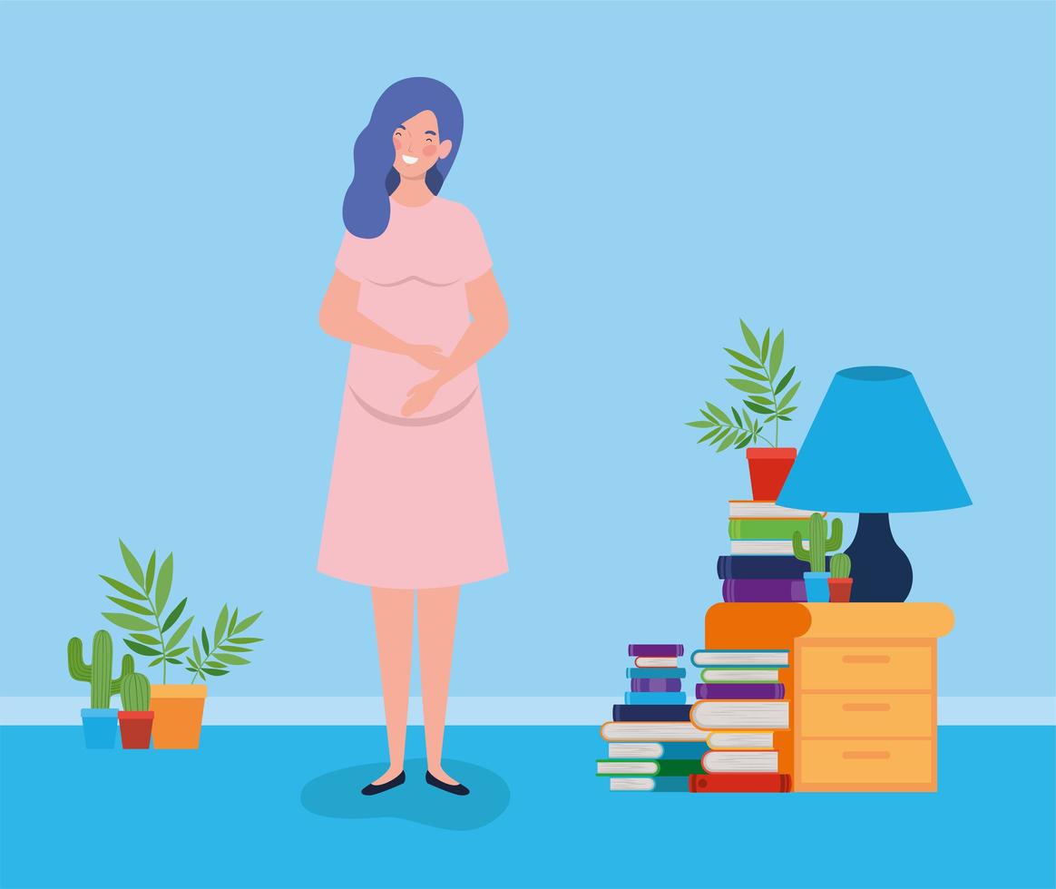 pregnant woman at home vector