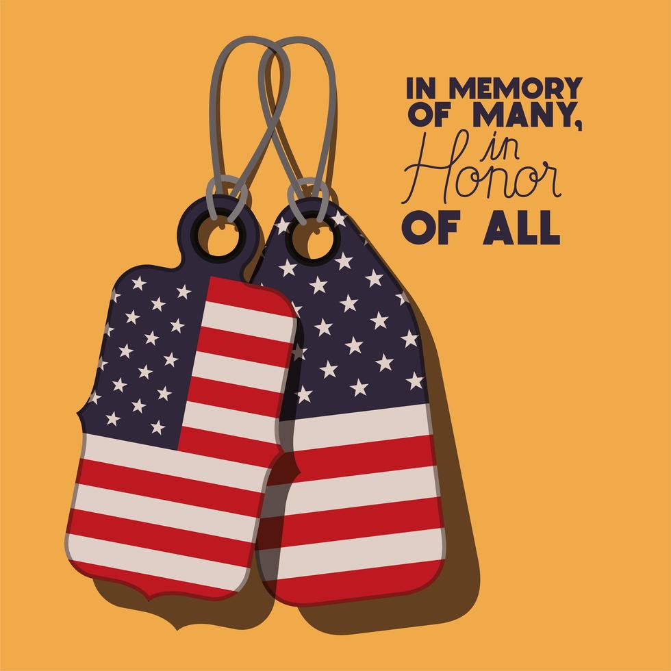 metal plates with usa flag of memorial day vector