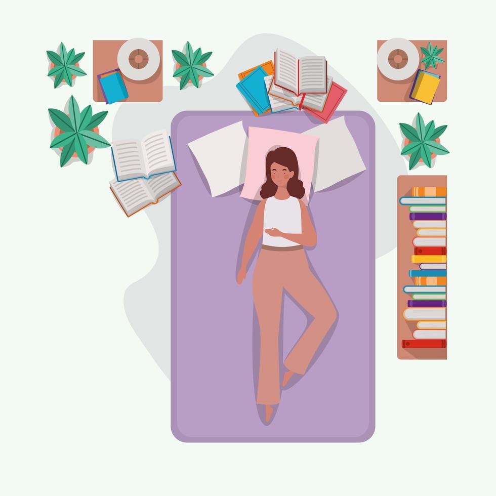 young woman relaxing in mattress in the bedroom vector