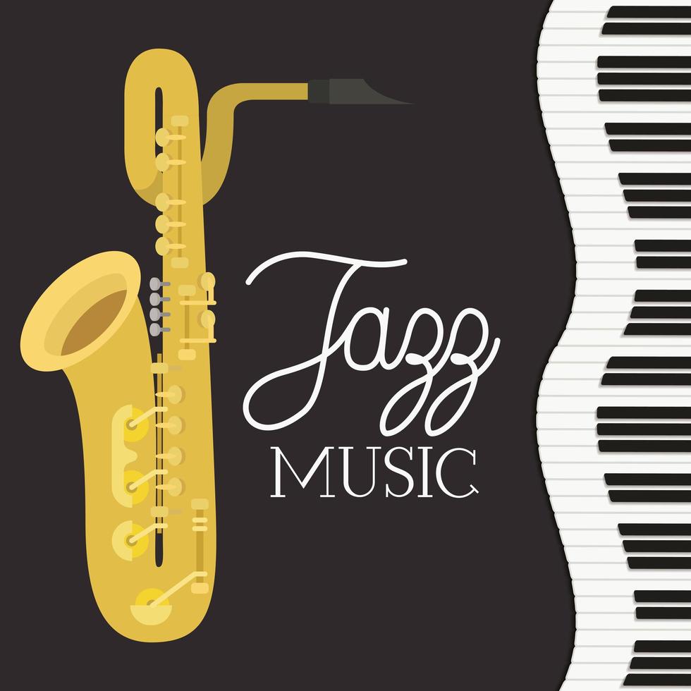 jazz day poster with piano keyboard and saxophone vector