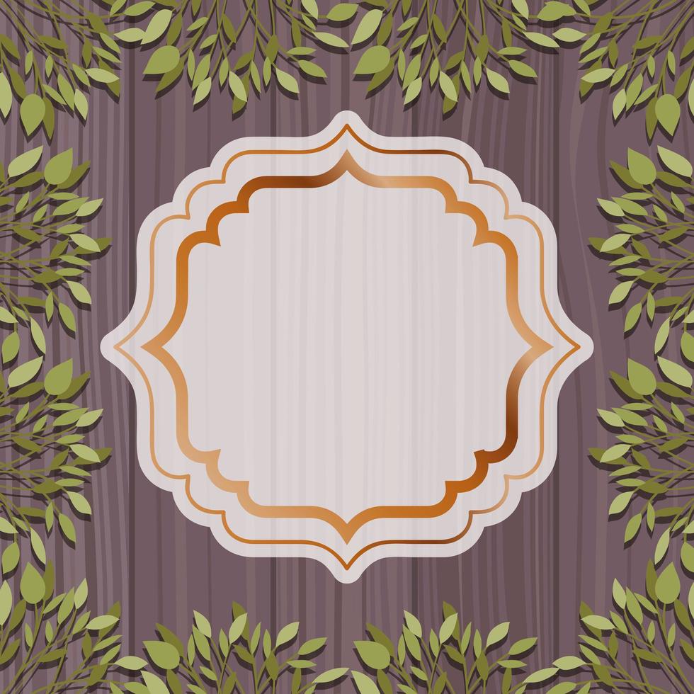 golden elegant frame with herbal and wooden background vector