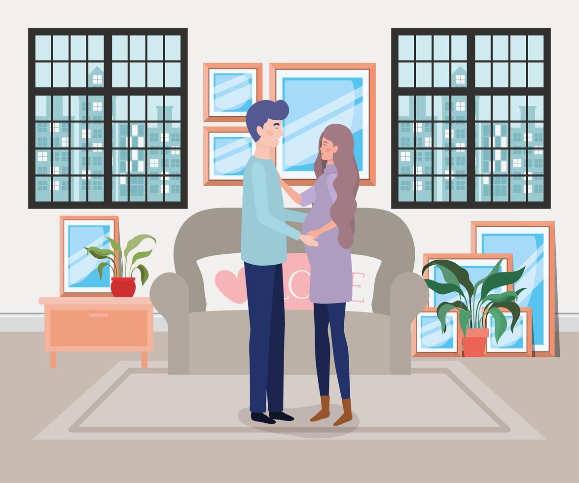 Couple expecting a baby at home vector