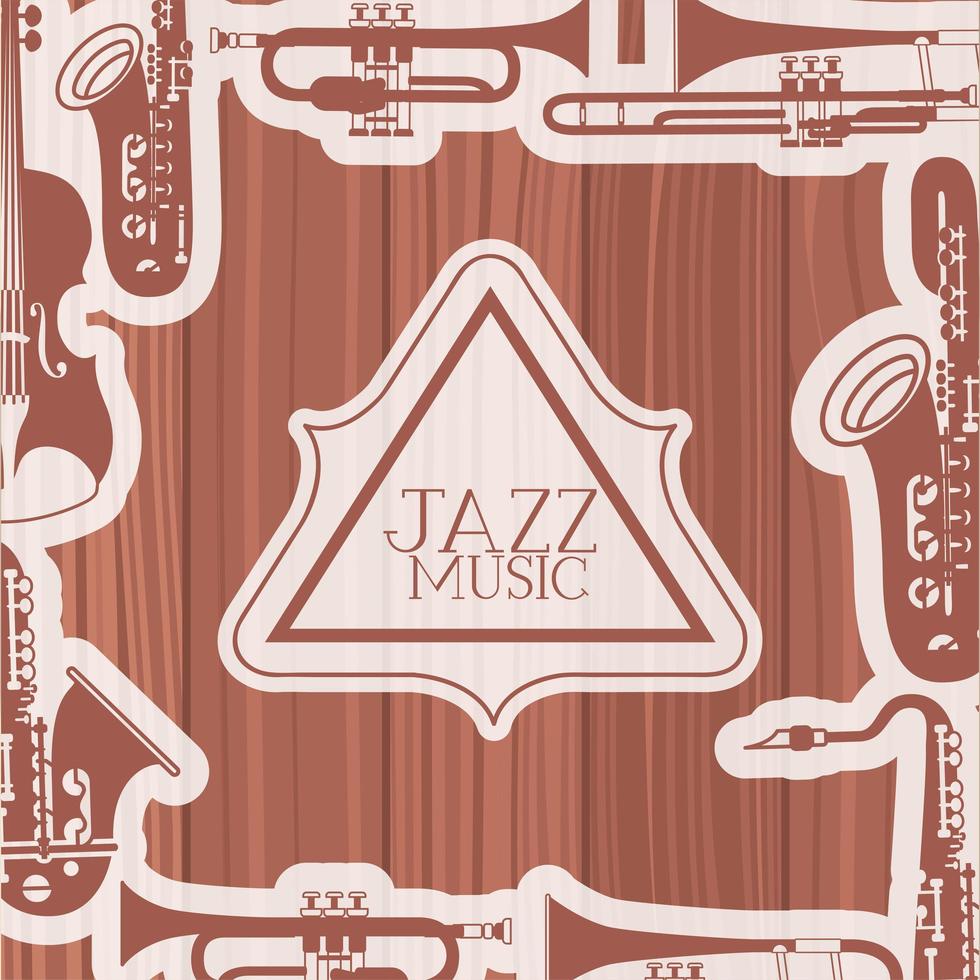 marco del día del jazz con instrumentos y fondo de madera vector