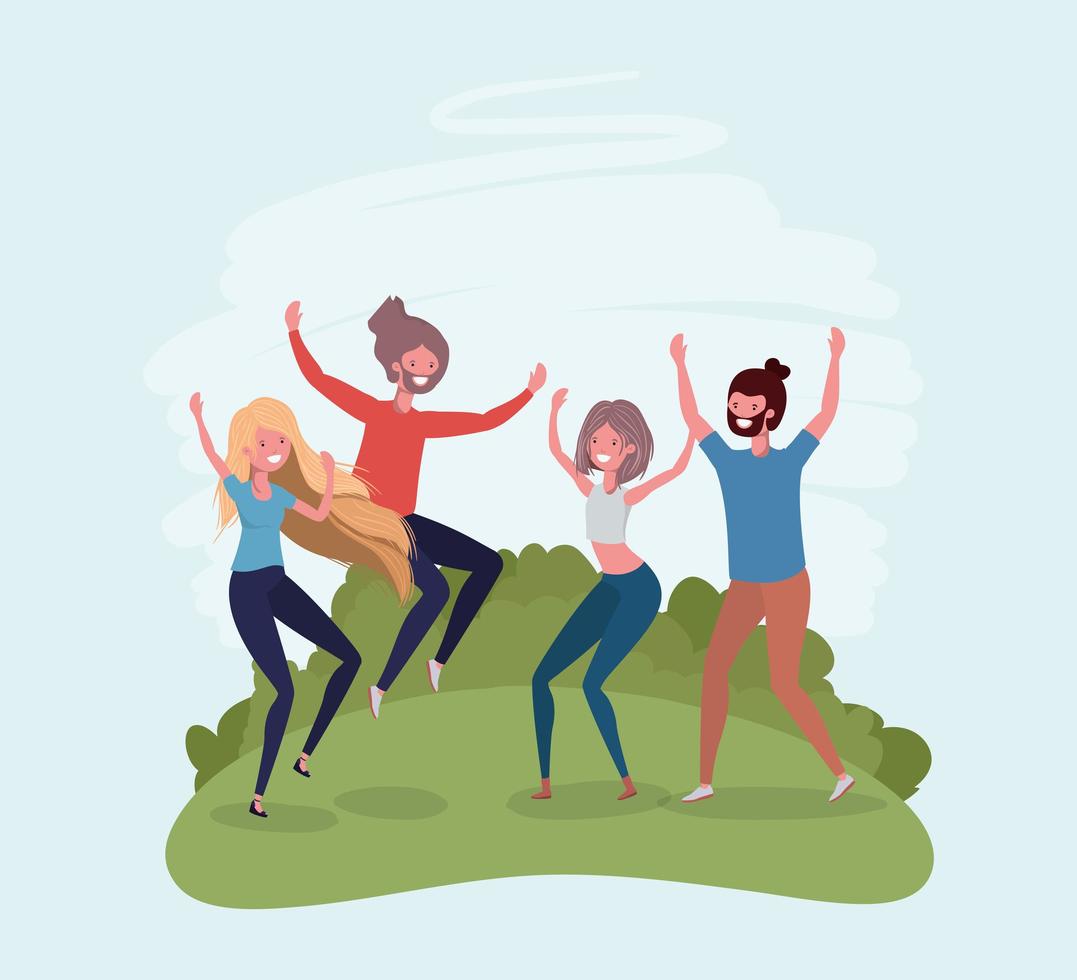 young people jumping celebrating in the park characters vector