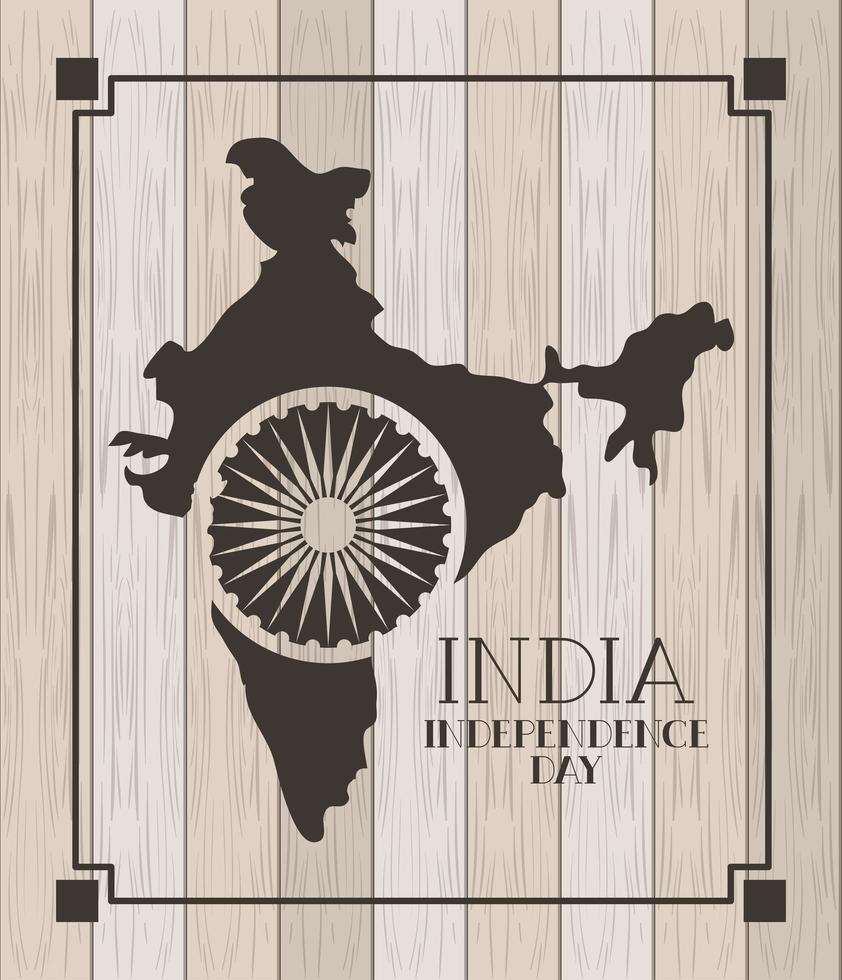 indian map with wooden background independence day vector