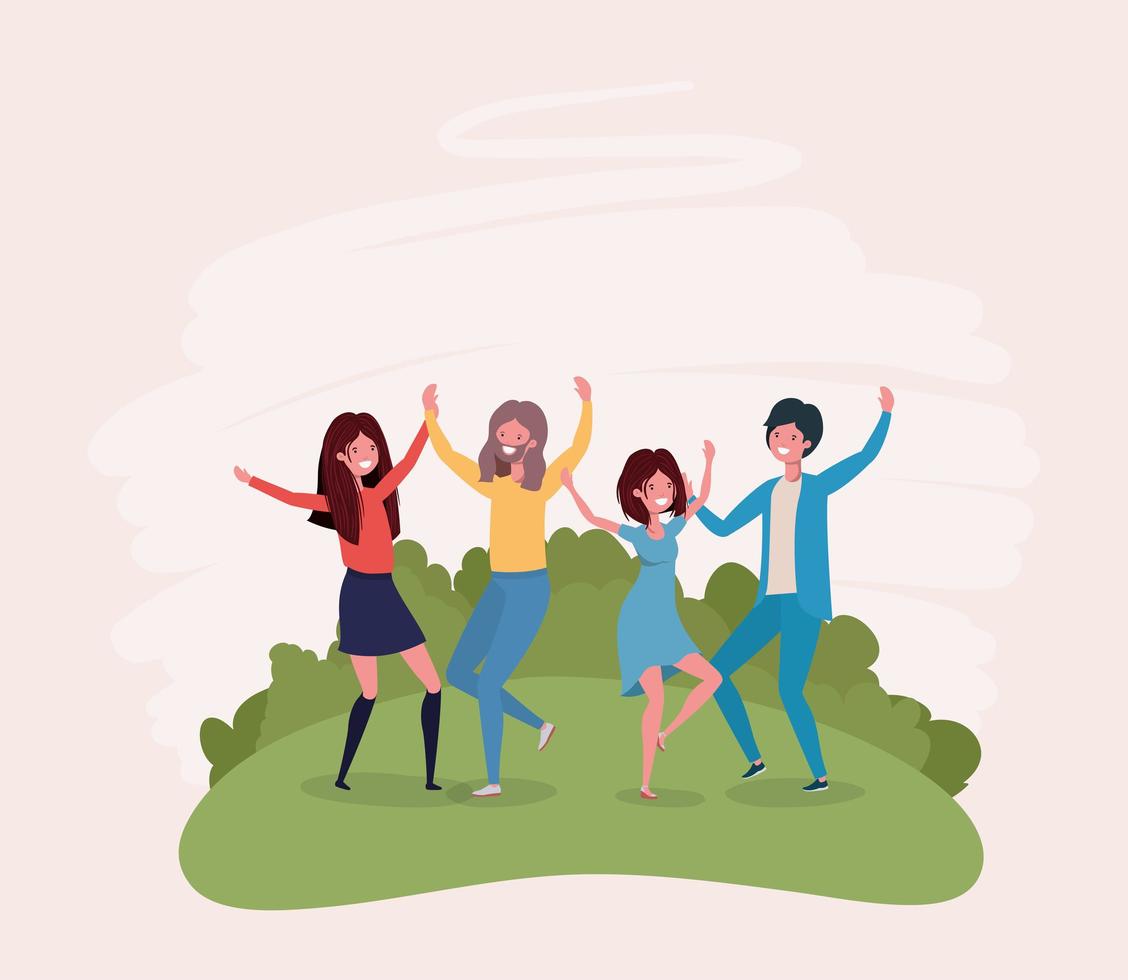 young people jumping celebrating in the park characters vector