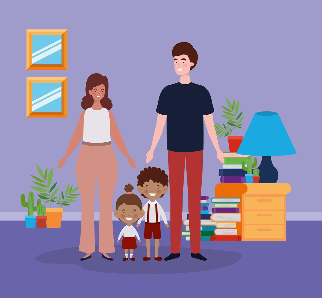 teacher couple with little students kids in room vector