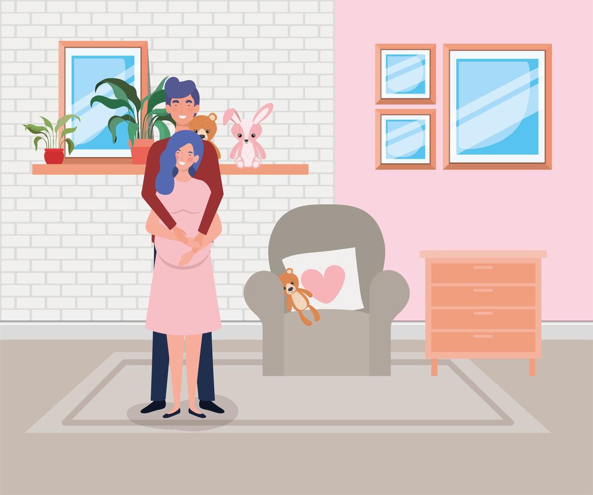 Couple expecting a baby at home vector