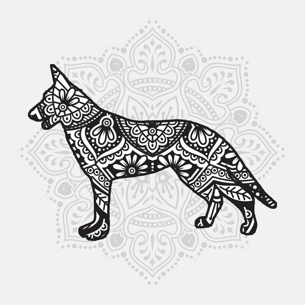 Dog Mandala. Vintage decorative elements. Oriental pattern, vector illustration.