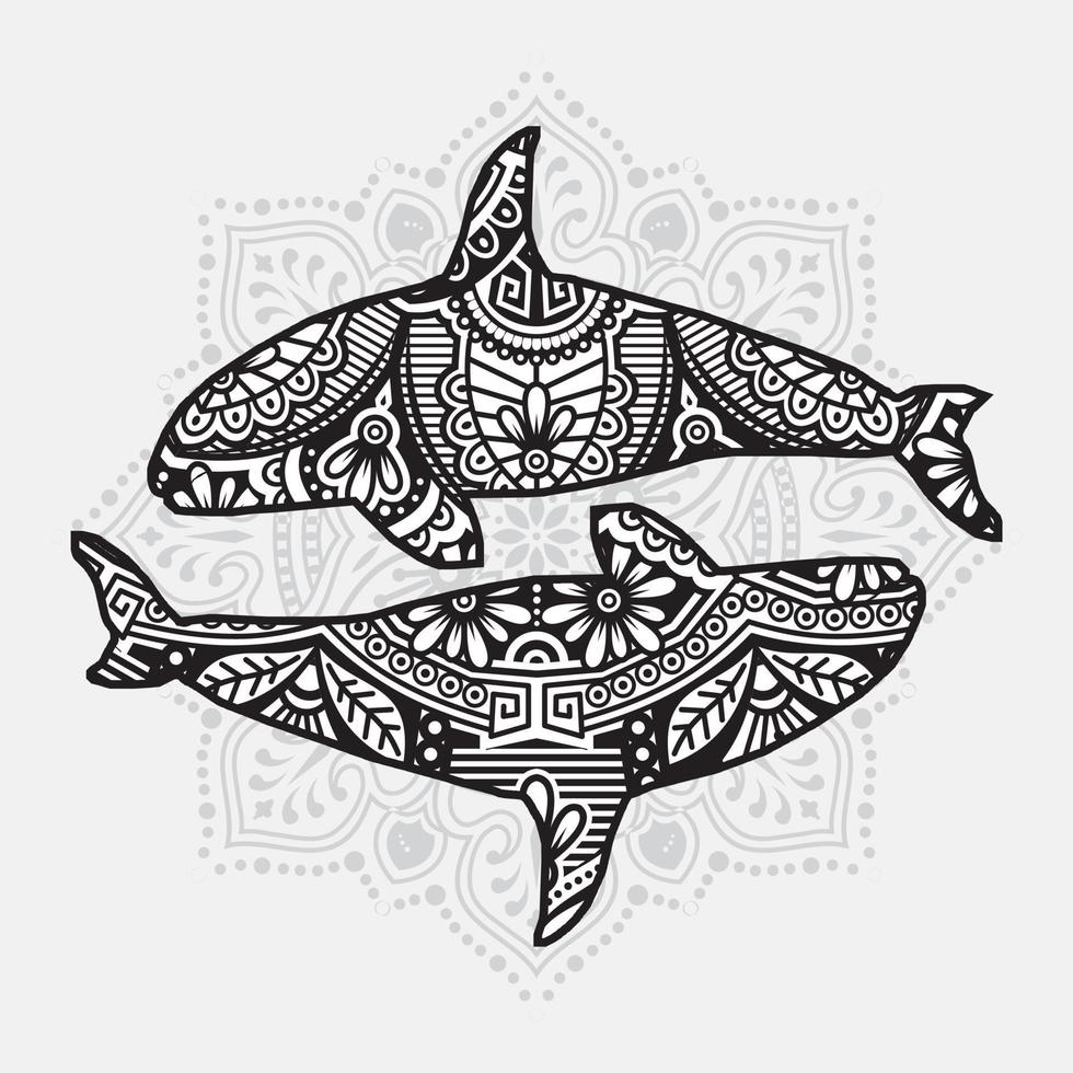 Sea Animal Mandala. Vintage decorative elements. Oriental pattern, vector illustration.