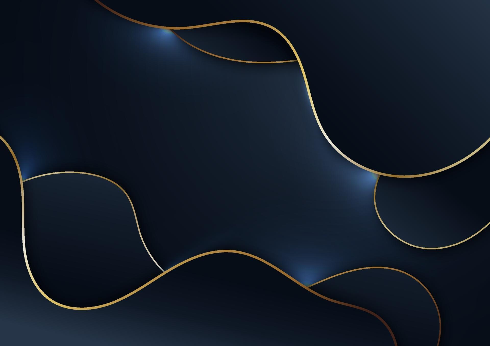 Abstract elegant blue wave shape with gold stripes on dark blue