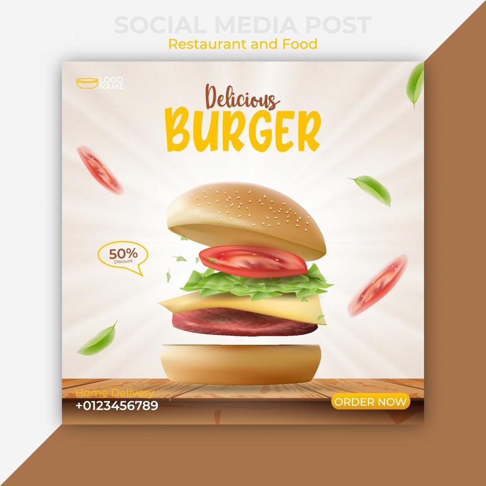 plantilla de publicación de redes sociales editable. anuncios de banner de hamburguesas o comida rápida vector