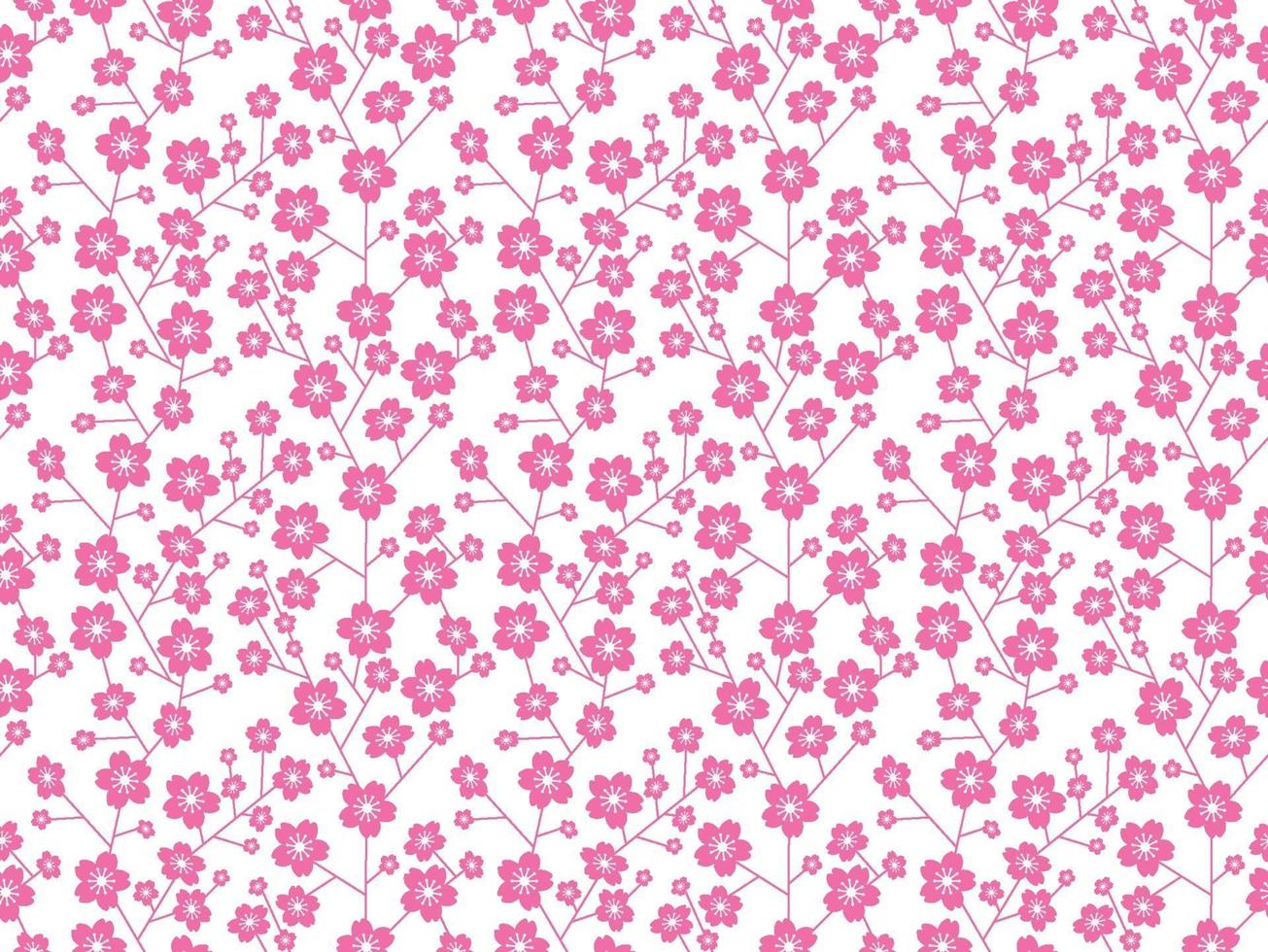 Seamless Cherry Blossom Floral Pattern Isolated On A White Background, Vector Illustration.