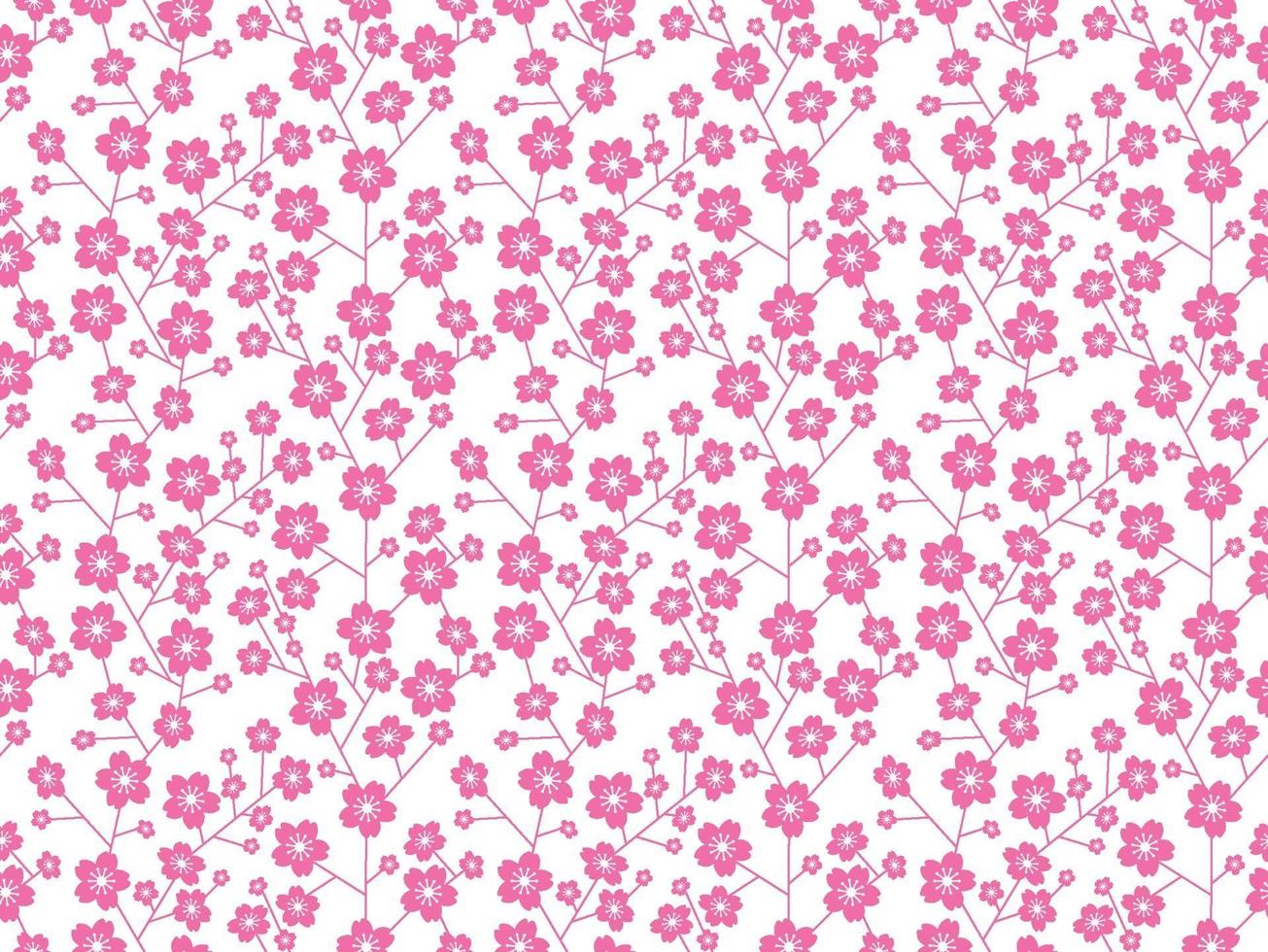 Seamless Cherry Blossom Floral Pattern Isolated On A White Background, Vector Illustration.