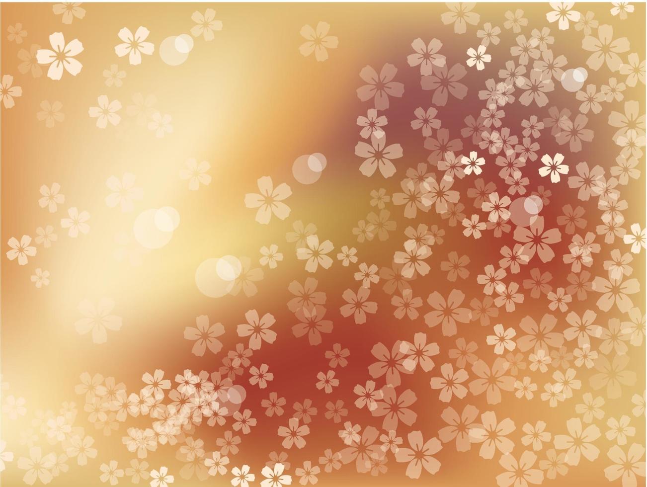 Gold Cherry Blossoms In Full Bloom. Vector Floral Background Illustration.