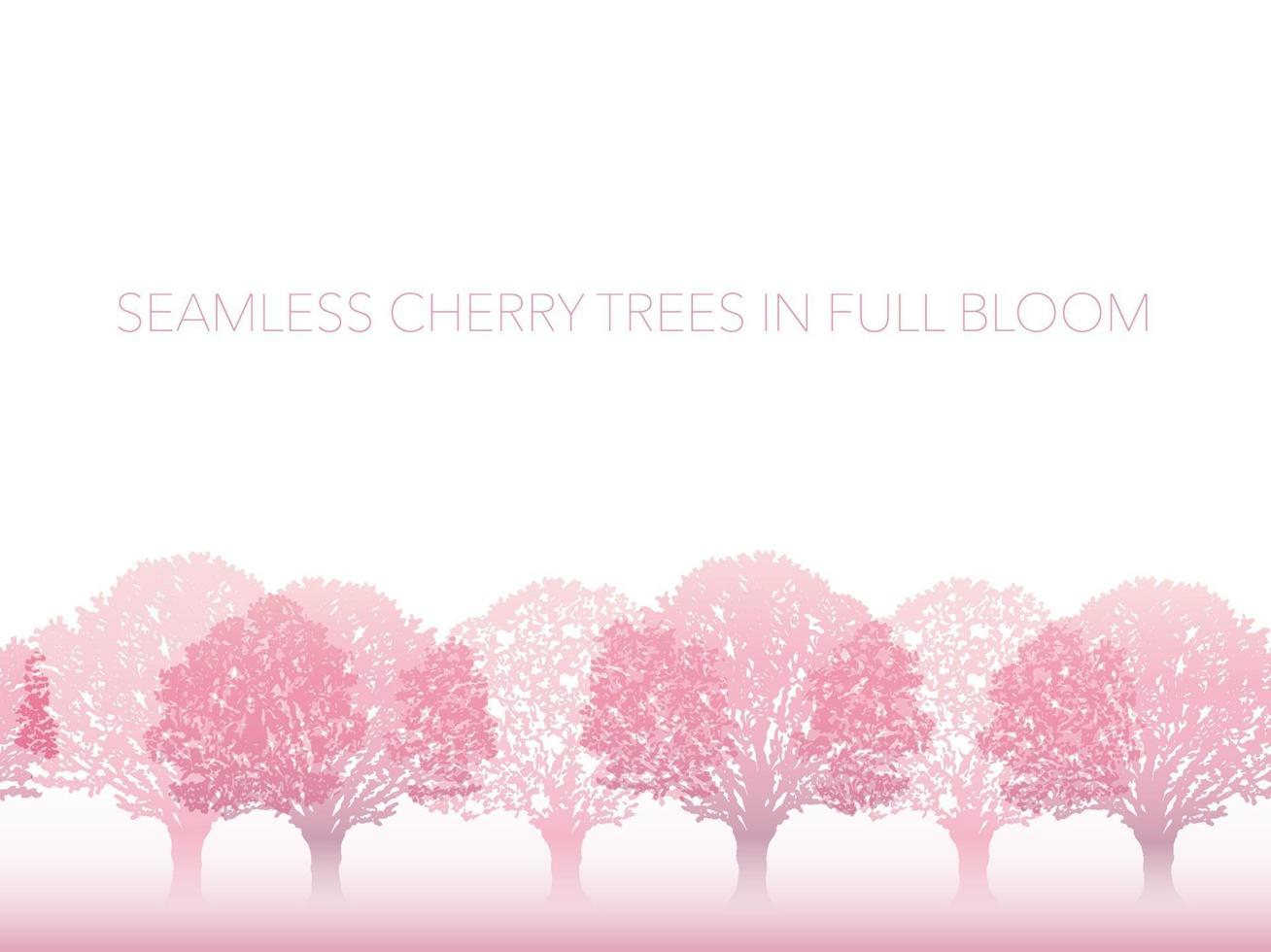 Vector Cherry Trees In Full Bloom Isolated On A White Background. Horizontally repeatable.