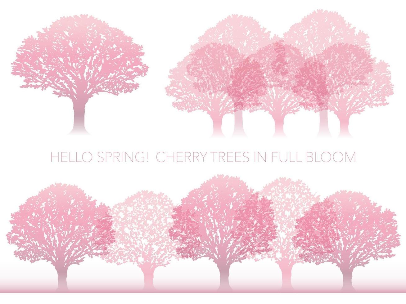 Set Of Vector Cherry Trees In Full Bloom Isolated On A White Background.